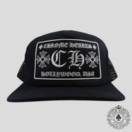 Chrome Hearts Hollywood CH Patch Trucker Hat in Black