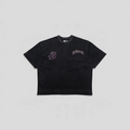 CLB XXIII Godspeed Natural Disaster black wash cotton t-shirt with graphic chest prints