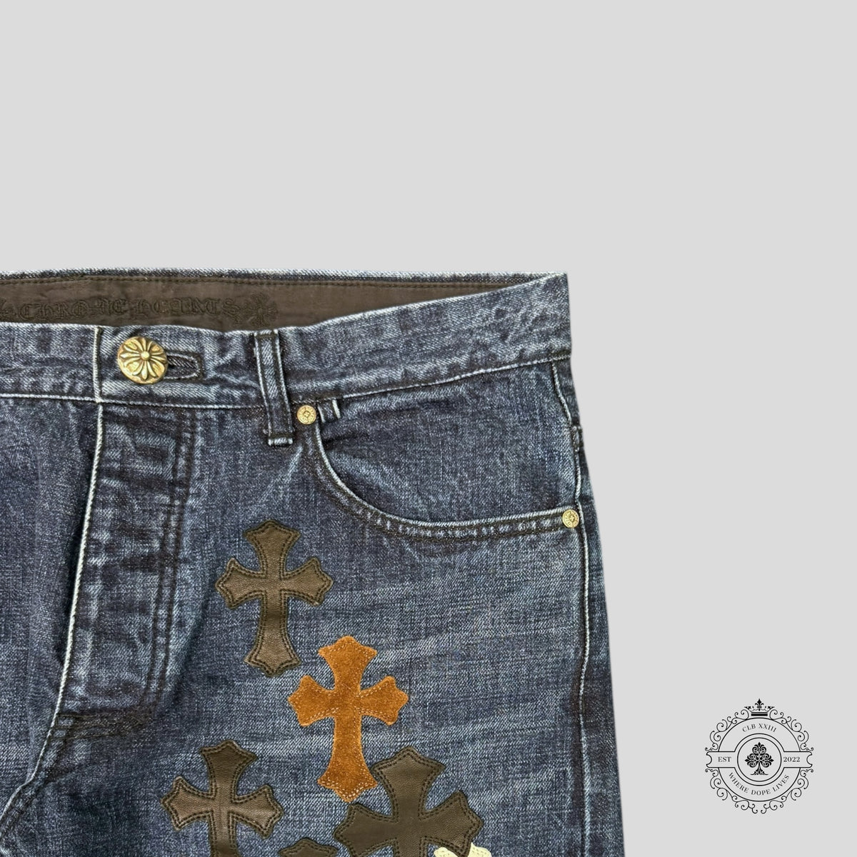 Chrome Hearts Fleur Knee Cross Patch Jeans