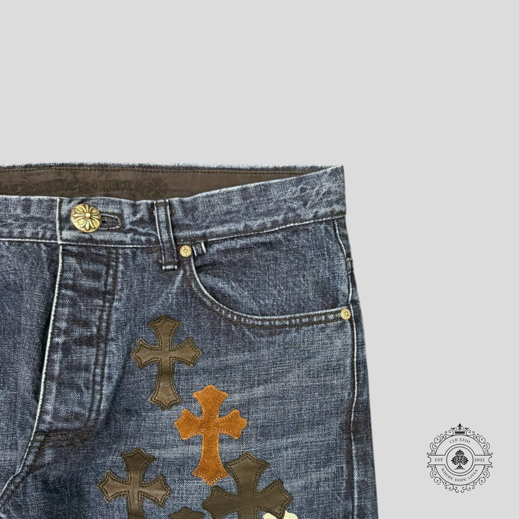 Chrome Hearts Fleur Knee Cross Patch Jeans