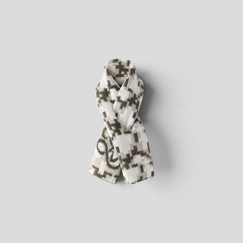 CLB XXIII Louis Vuitton Snakoflage scarf in wool and polyamide blend with a grey and white pixelated pattern