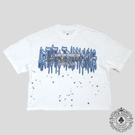 Blind Love Artistic Trafficking Rhinestone T-Shirt in White/Blue