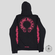 Chrome Hearts Horseshoe Zip Up Hoodie in Black/Pink