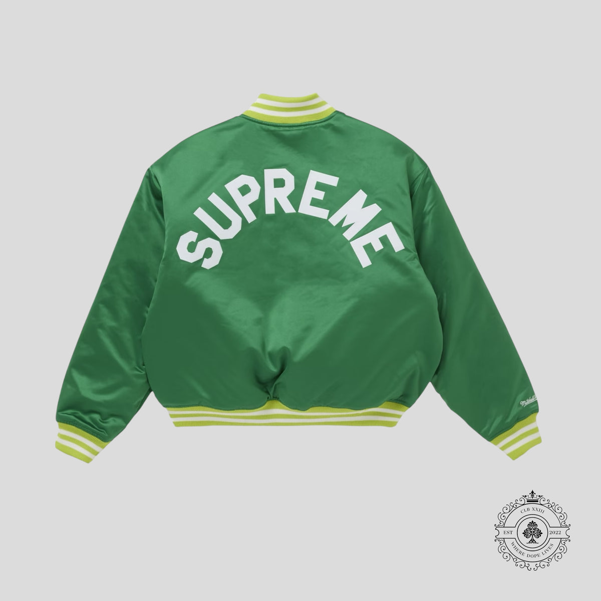 Supreme Mitchell & Ness Satin Varsity Jacket in Green