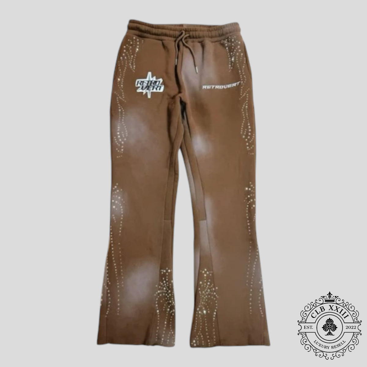 Retrovert Infinity Rhinestone Sweatpants in Brown