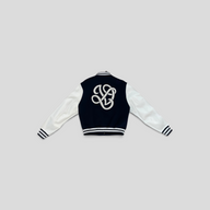 CLB XXIII Louis Vuitton navy wool and white calfskin leather varsity jacket with back logo embroidery