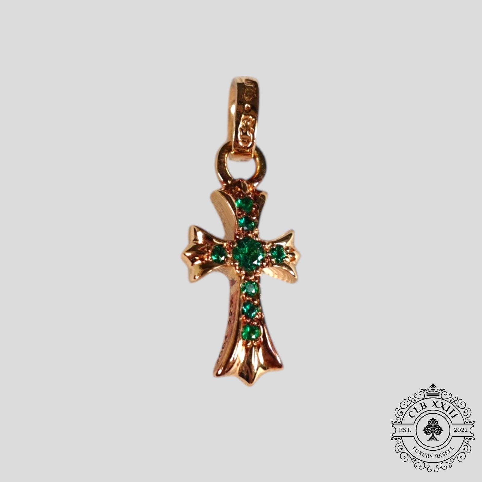 Chrome Hearts Baby Fat 22k Gold Emerald Embellished Pendant in Gold/Green
