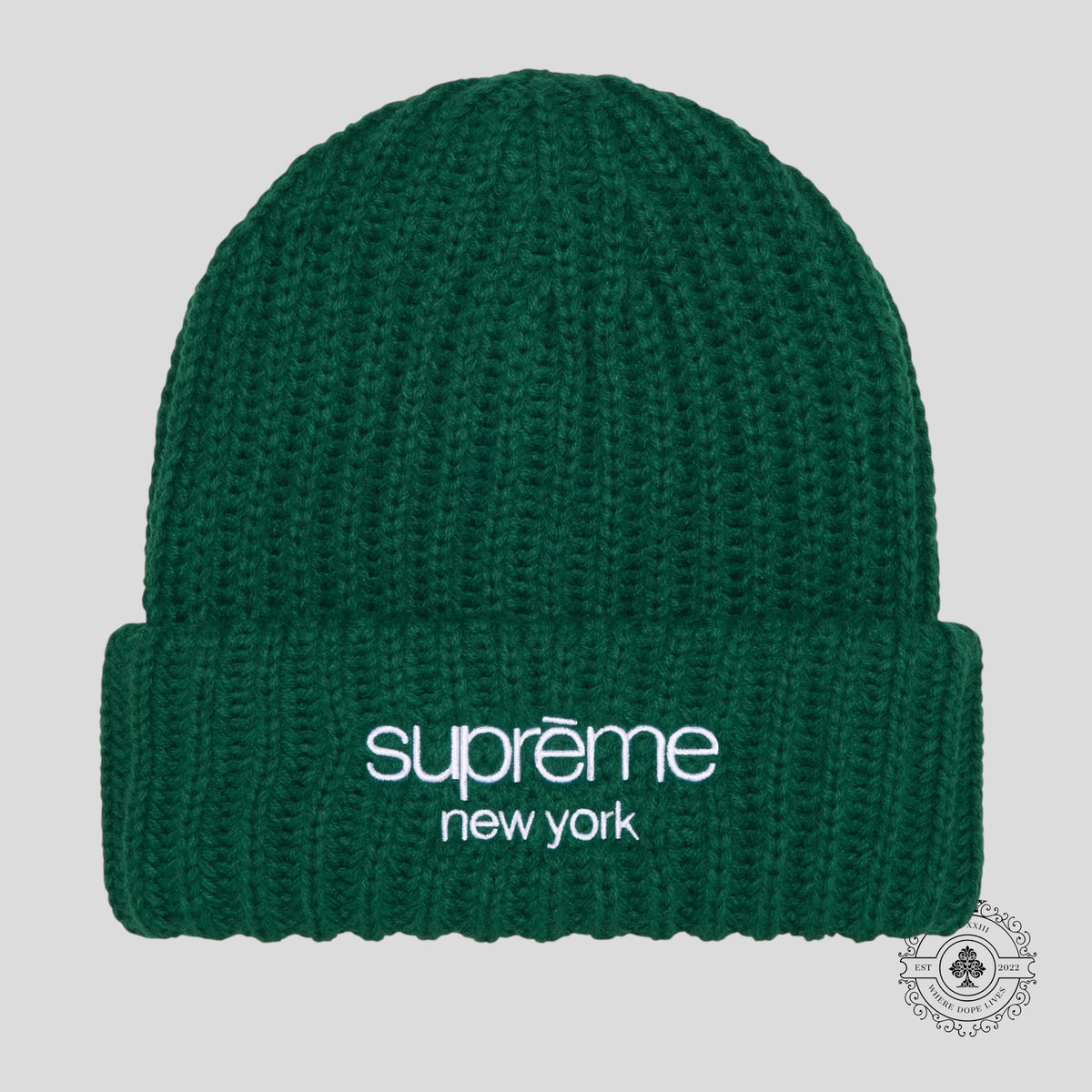 Supreme Classic Logo Chunky Ribbed Beanie in Forest Green