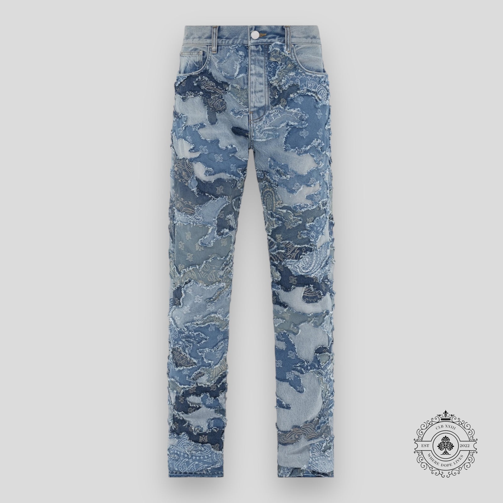 Amiri Patchwork Camo Straight Denim Jeans