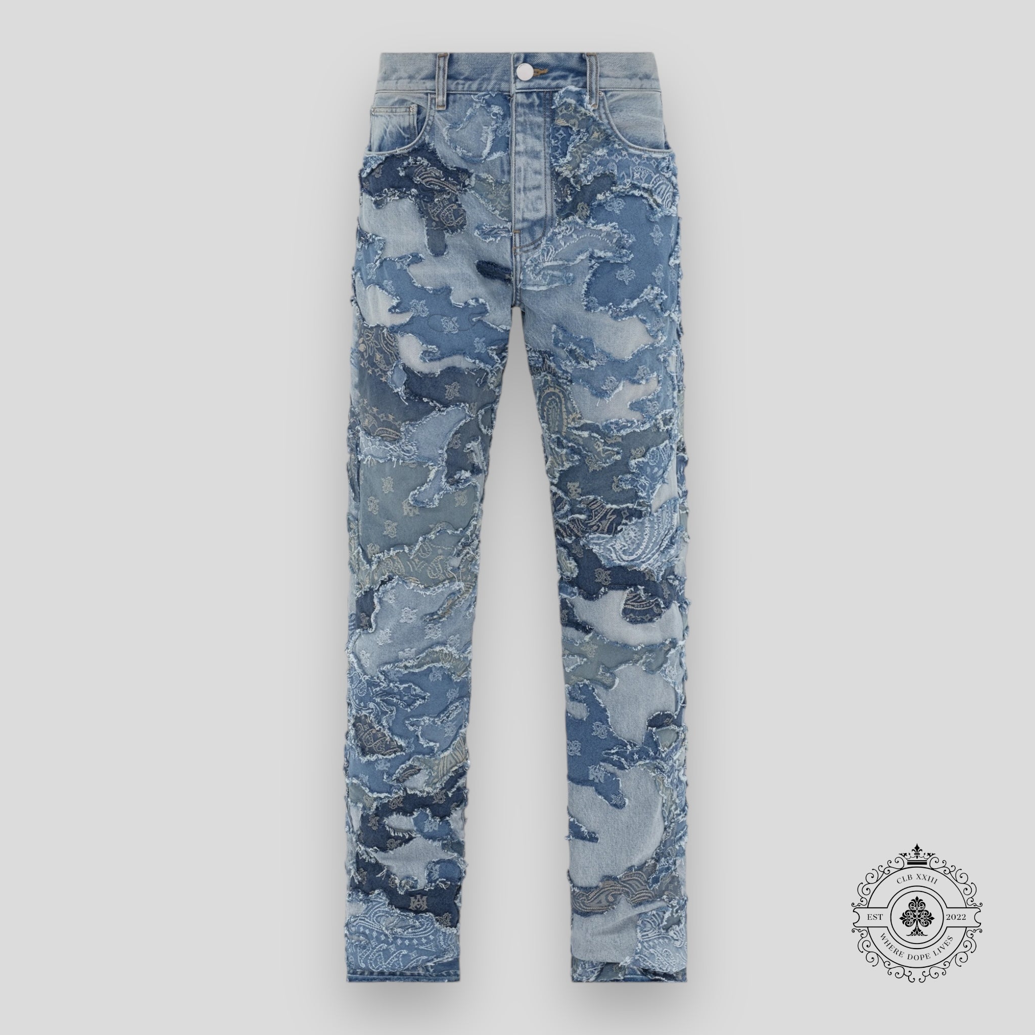 Amiri Patchwork Camo Straight Denim Jeans