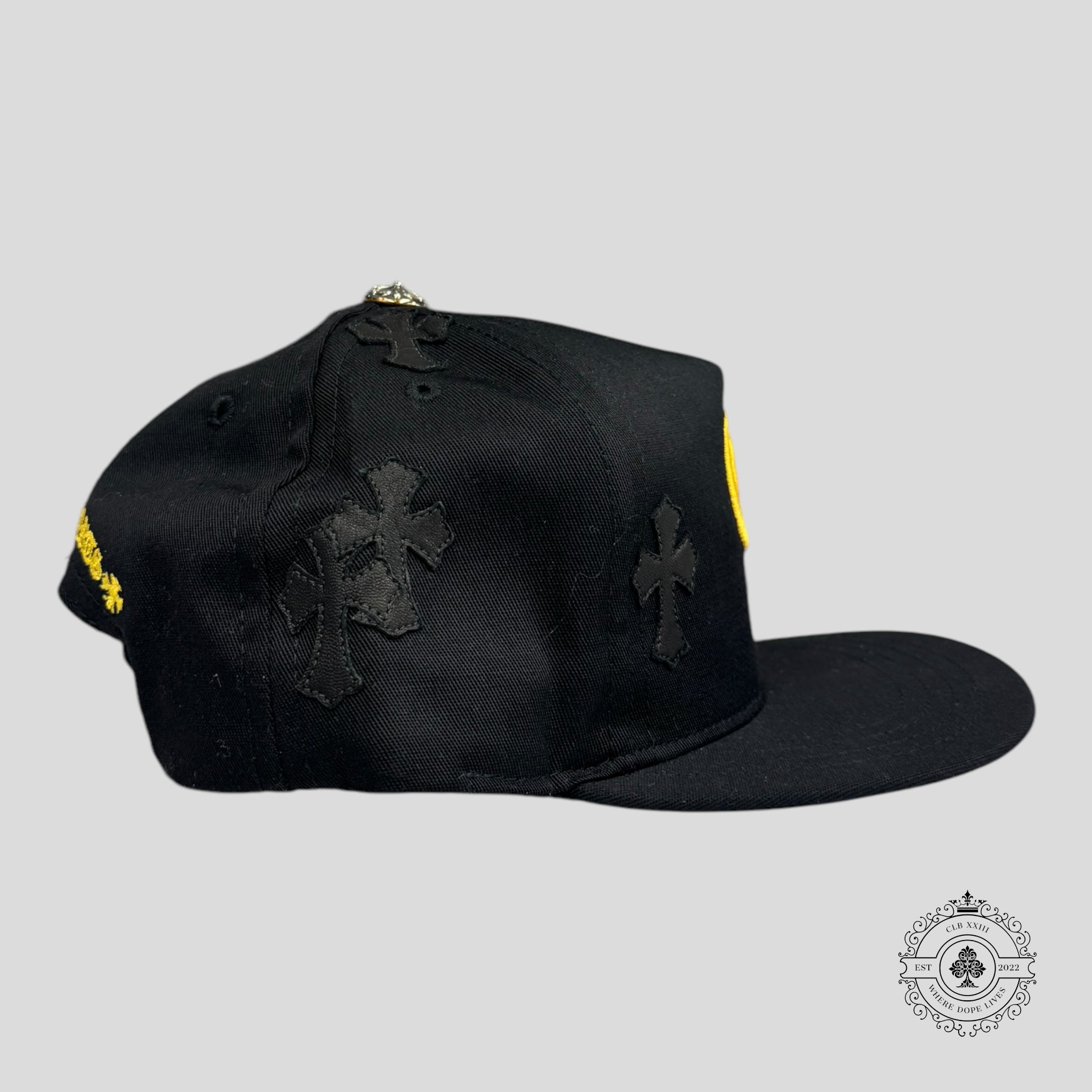 Chrome Hearts Leather Cross Patch Hat in Black / Gold