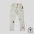 Chrome Hearts Leopard Cross Patch Jeans in White