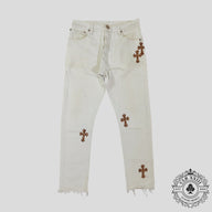 Chrome Hearts Leopard Cross Patch Jeans in White