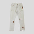 Chrome Hearts Leopard Cross Patch Jeans in White