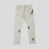 Chrome Hearts Leopard Cross Patch Jeans in White