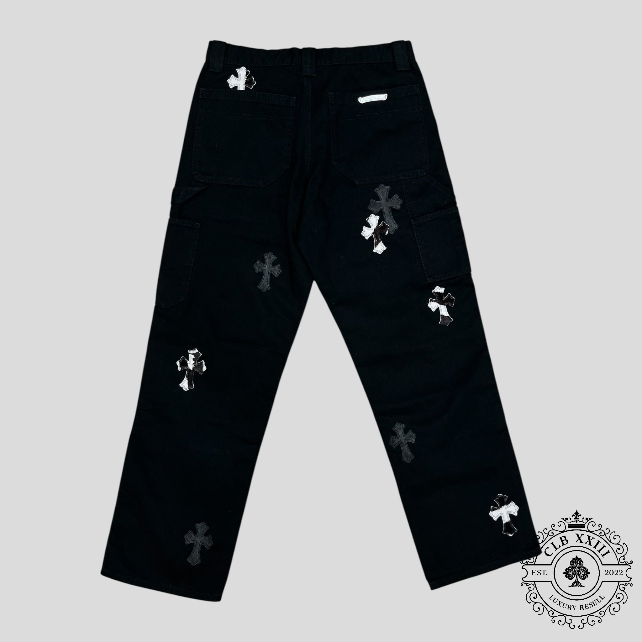 Chrome Hearts Cross Patch Double Knee Carpenter Pants in Black/Zebra