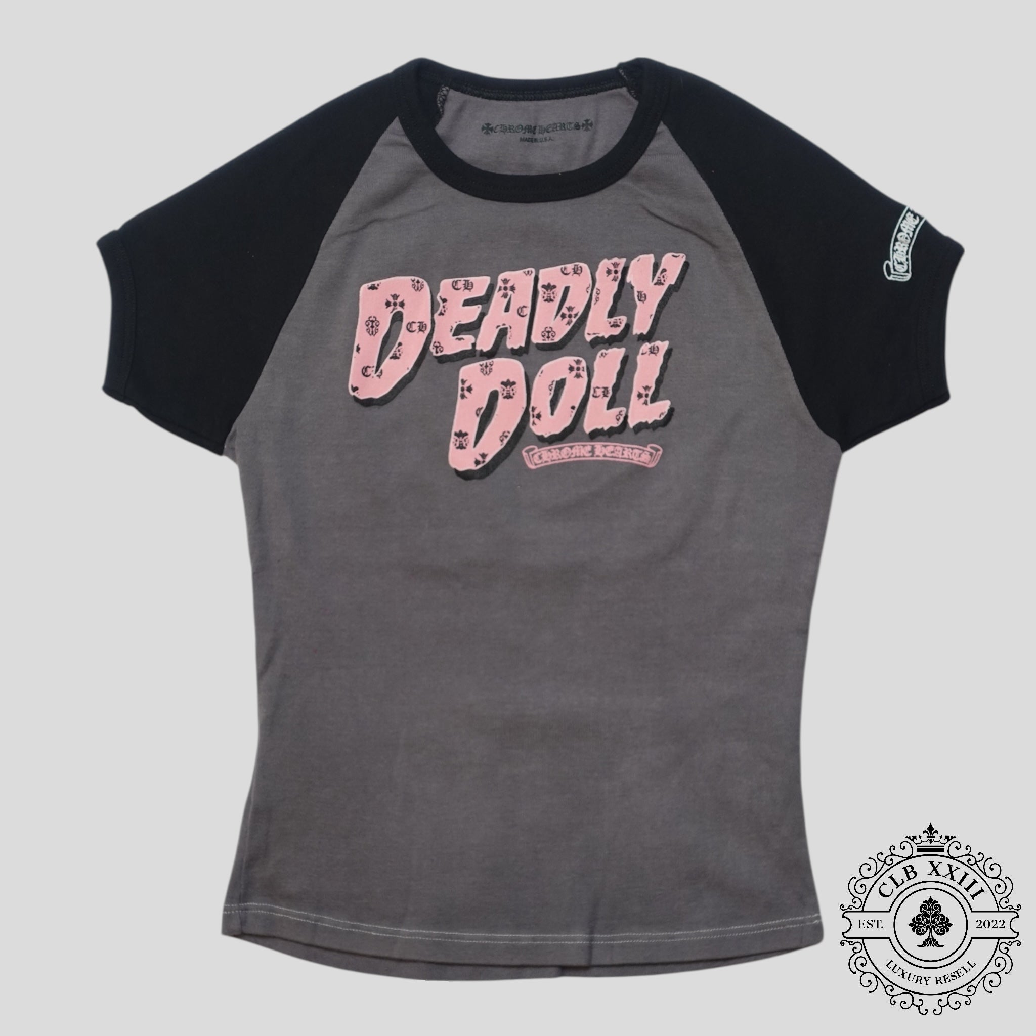 Chrome Hearts Deadly Doll Baby Tee in Grey