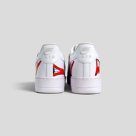 CLB XXIII Matty Boy custom white Air Force 1 sneakers featuring red and black sadistic lips art on the heel