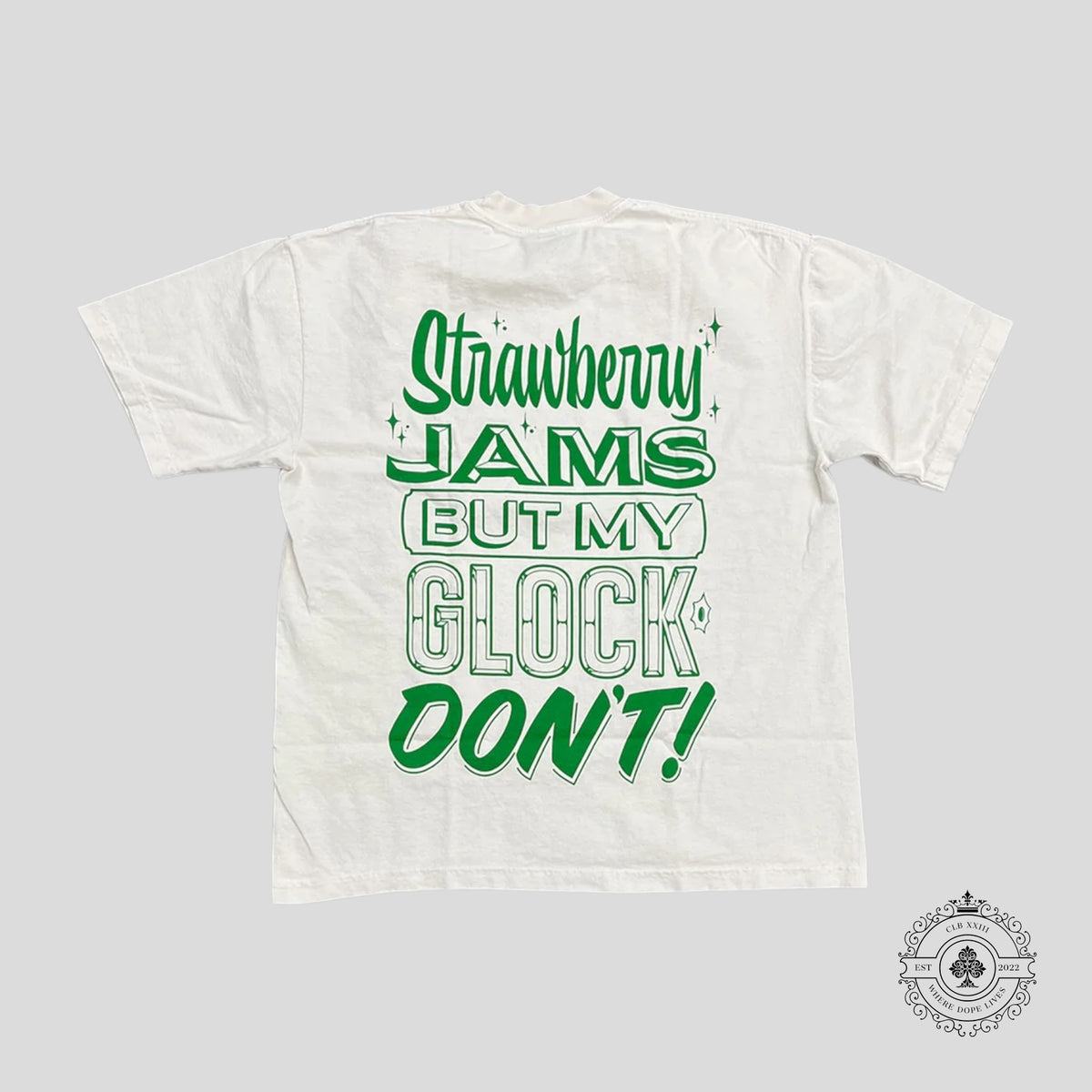Rcade Strawberry Jams But My Glock Don't T-Shirt in Cream/Green