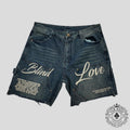 Blind Love Double Knee Denim Shorts in Medium Wash