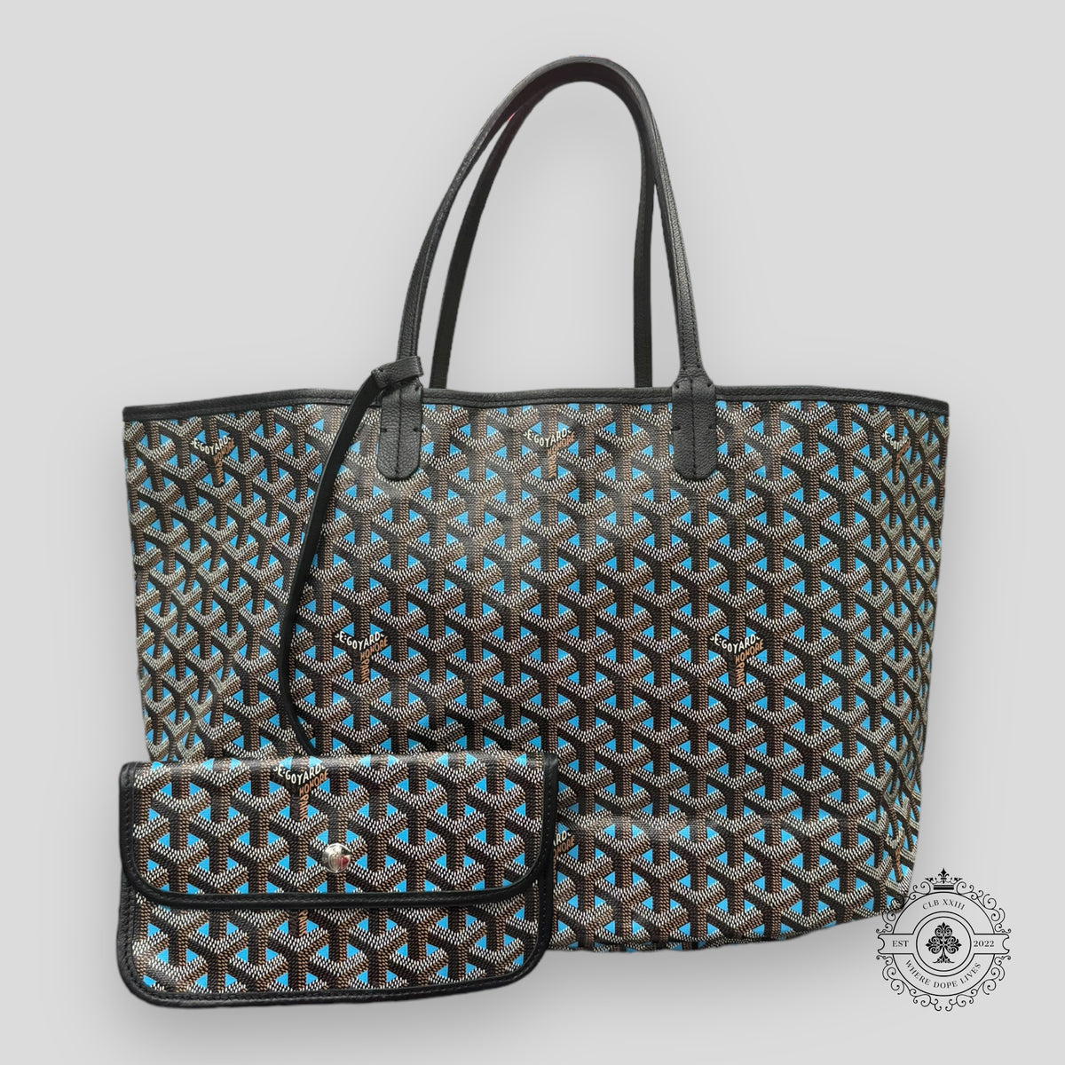Goyard  Goyardine Canvas St. Louis Claire PM Tote Turquoise/Black