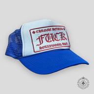 Chrome Hearts Fuck Hollywood Trucker Hat in Blue