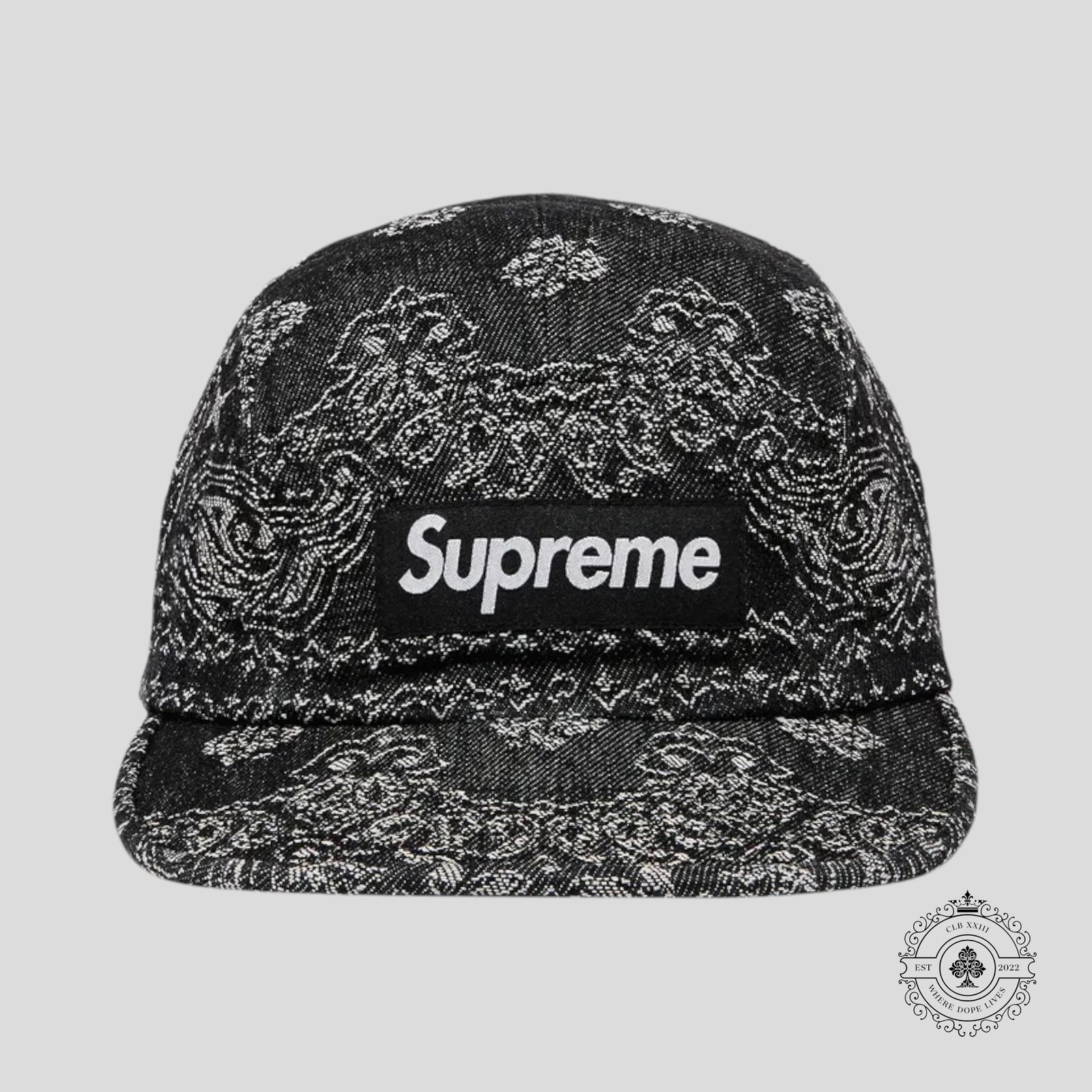 Supreme Jacquard Denim Bandana Camp Cap in Black