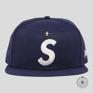 Supreme Gold Cross S Logo New Era Fitted Hat in Navy