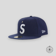 Supreme Gold Cross S Logo New Era Fitted Hat in Navy