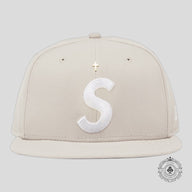 Supreme Gold Cross S Logo New Era Fitted Hat in Stone