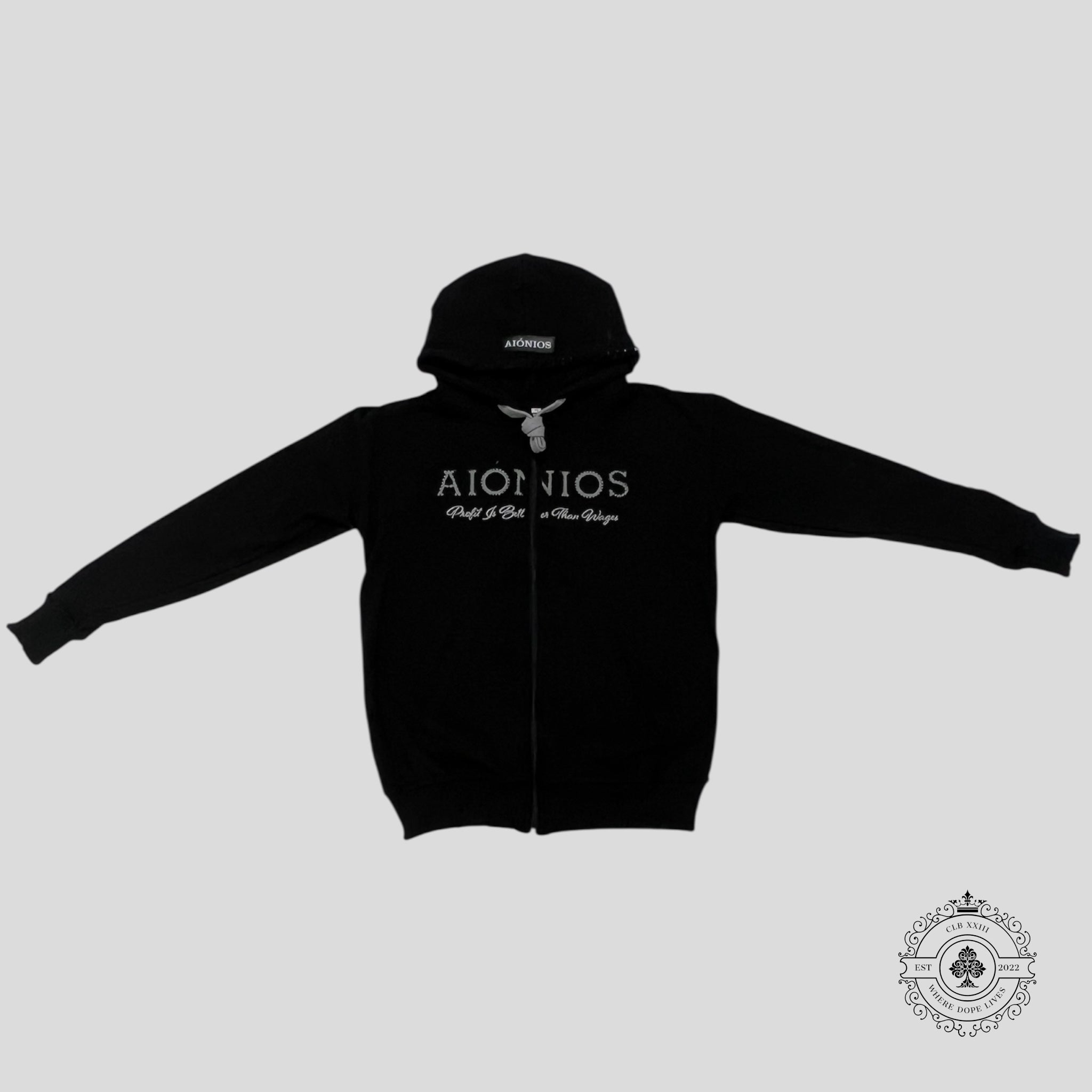 Aionios Zip Up Hoodie in Black