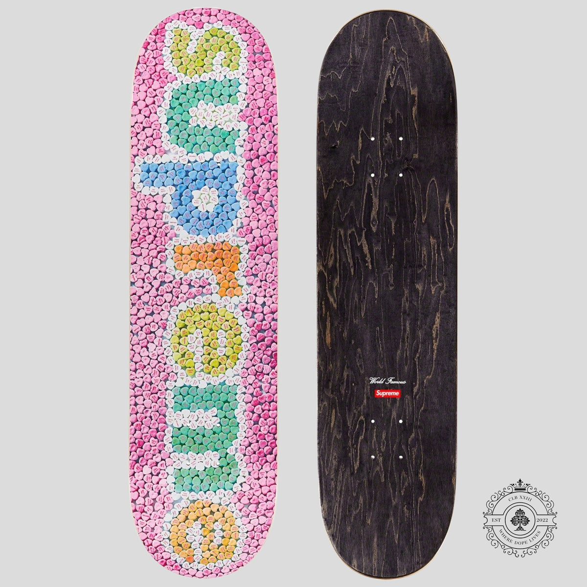 Supreme Candy Hearts Skate Deck in Pink