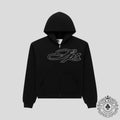 Sp5der Rhinestone Script Zip Up Hoodie in Black
