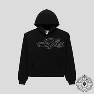 Sp5der Rhinestone Script Zip Up Hoodie in Black