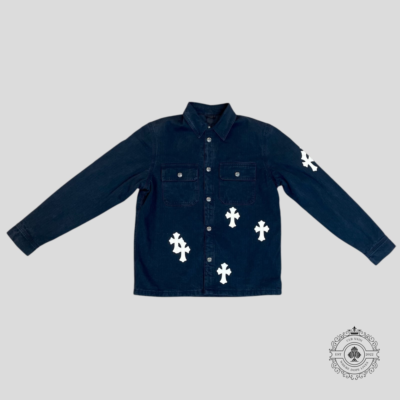 Chrome Hearts Cross Patch Cotton Coat in Washed Black