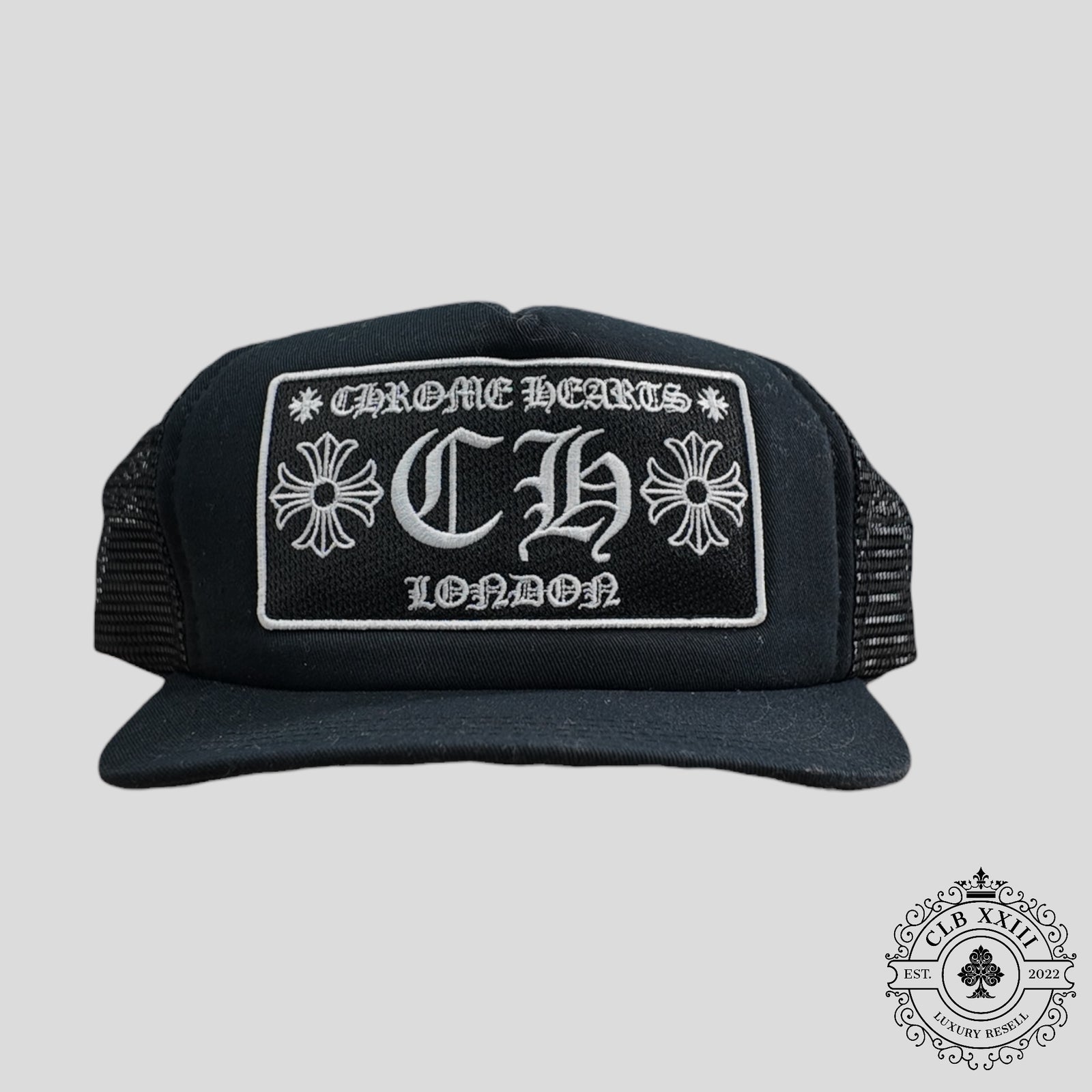 Chrome Hearts CH Patch London Trucker Hat in Black