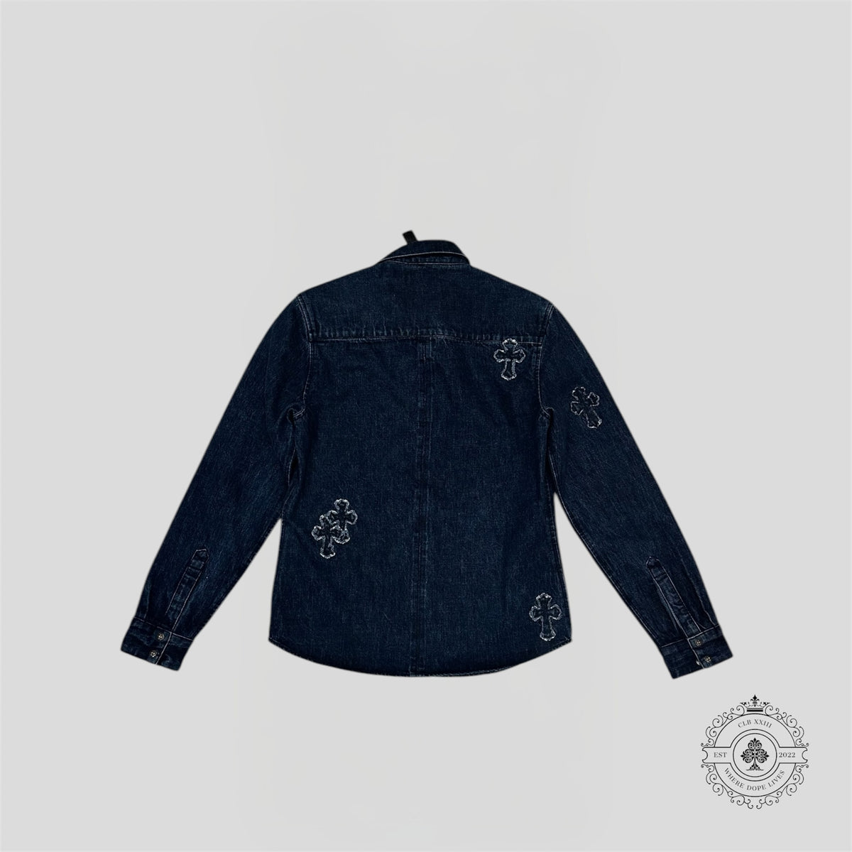 Chrome Hearts Denim Cross Patch Button Up