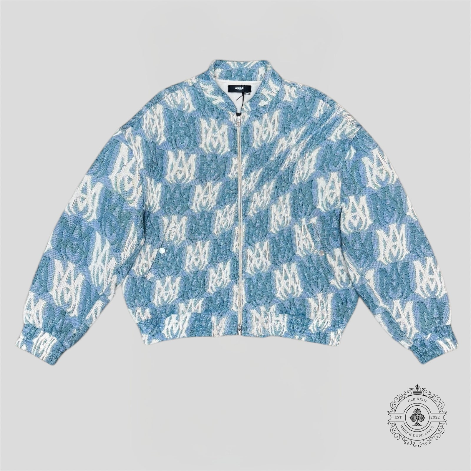 Amiri MA Tapestry Cropped Bomber in Blue