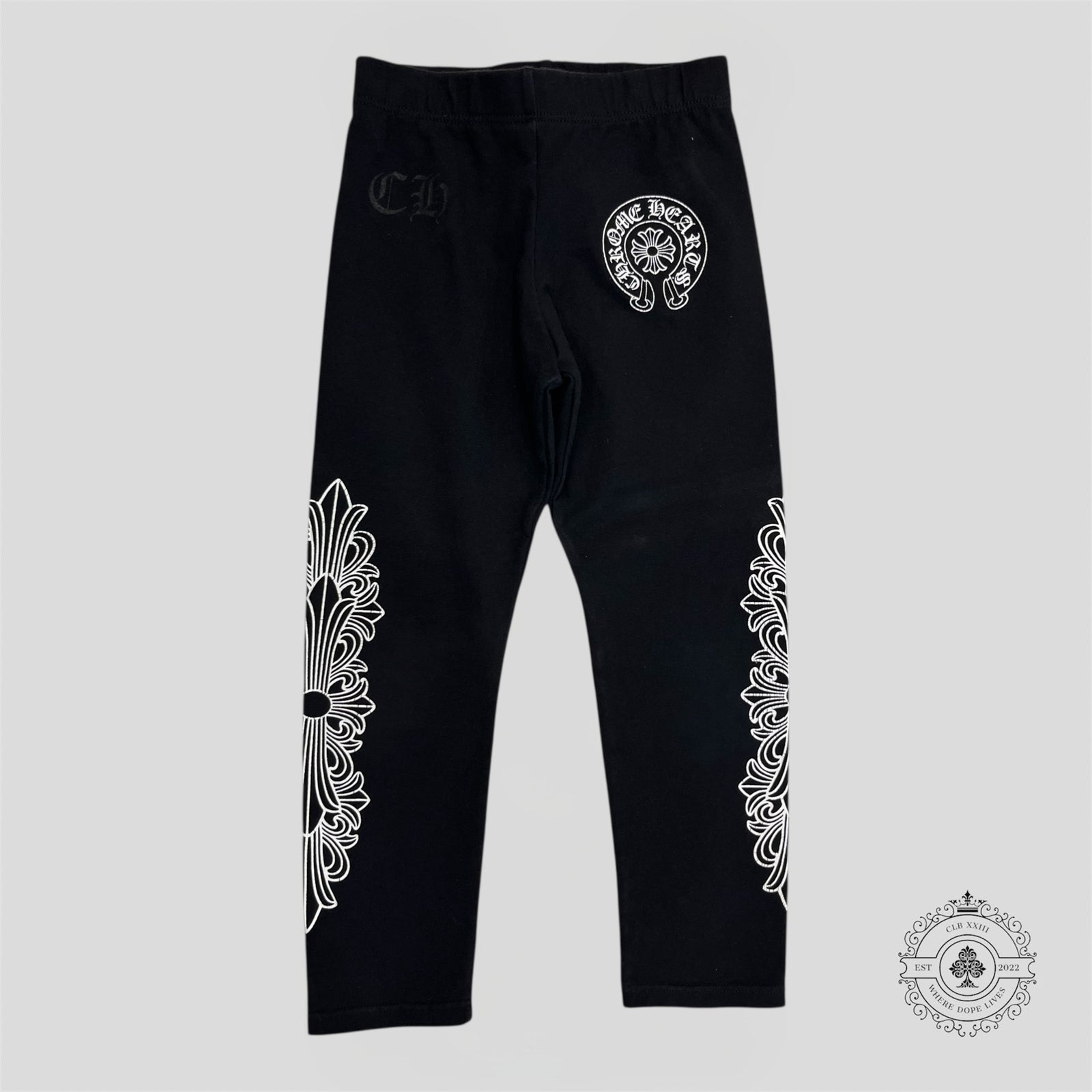 Chrome Hearts Horseshoe Logo Kids Leggings in Black/White