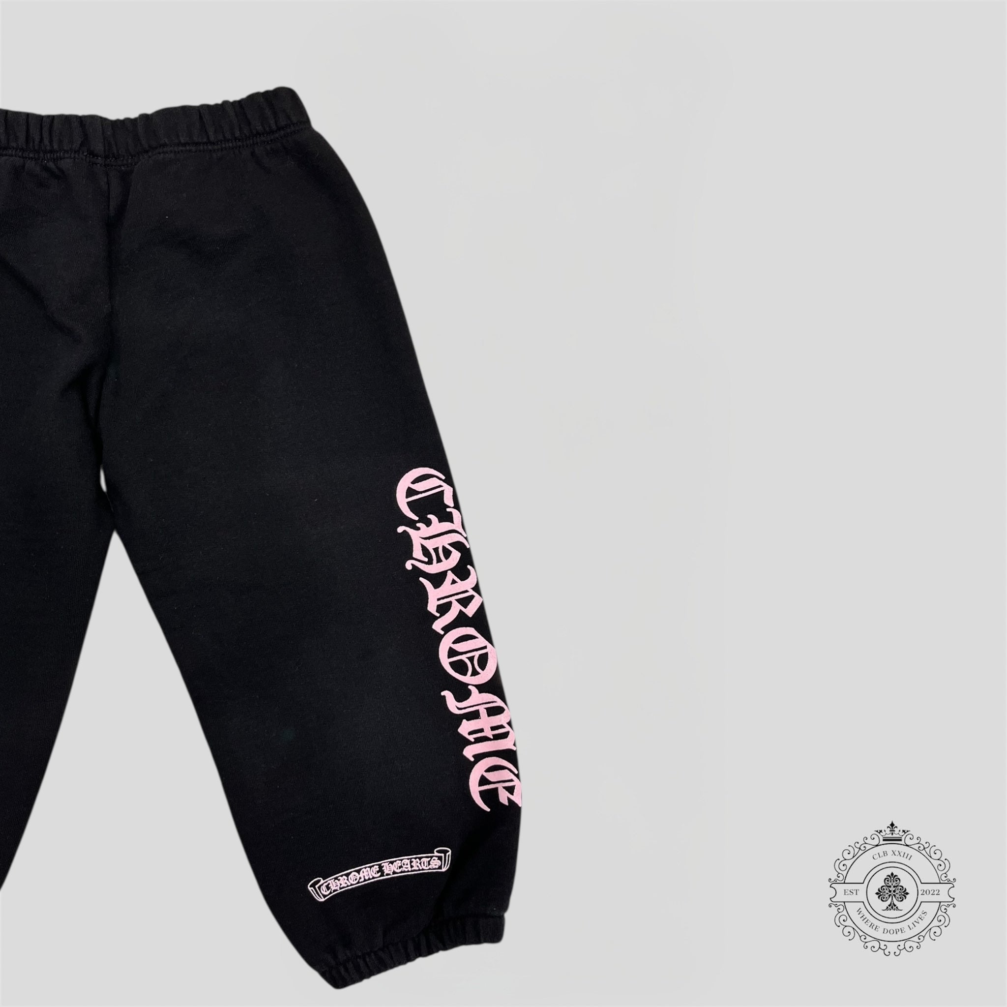 Chrome Hearts Scroll Logo Kids Sweatpants in Black/Pink