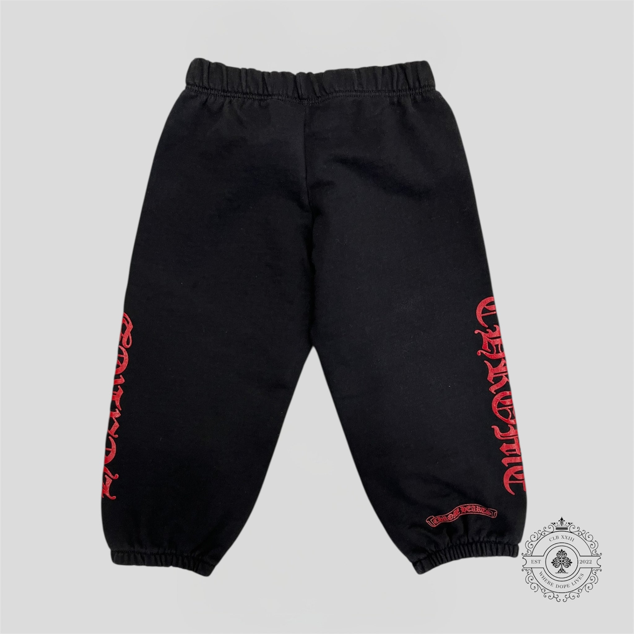 Chrome Hearts Scroll Logo Kids Sweatpants in Black/Red