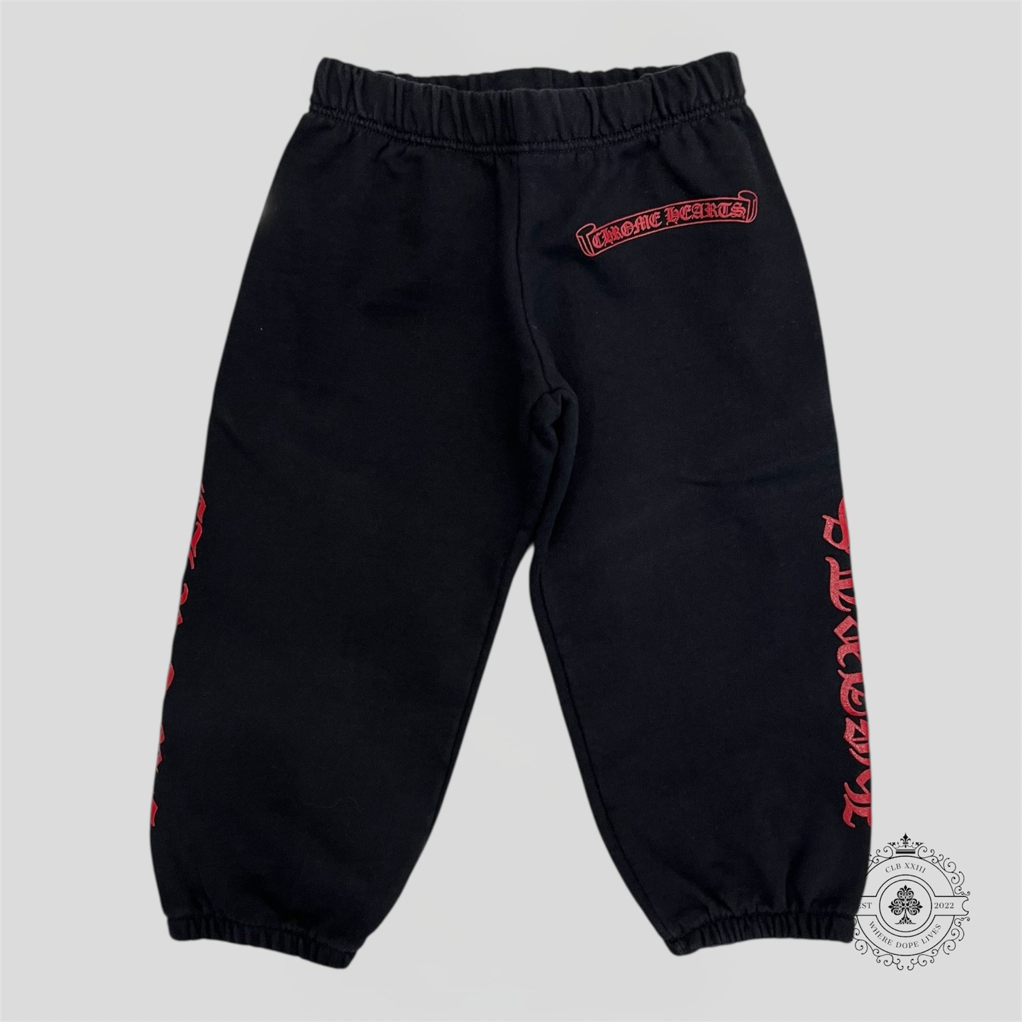 Chrome Hearts Scroll Logo Kids Sweatpants in Black/Red