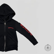 Chrome Hearts Scroll Logo Zip Up Kids Hoodie in Black/Red