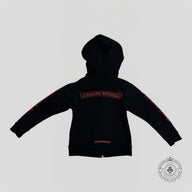 Chrome Hearts Scroll Logo Zip Up Kids Hoodie in Black/Red