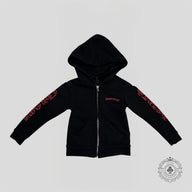 Chrome Hearts Scroll Logo Zip Up Kids Hoodie in Black/Red