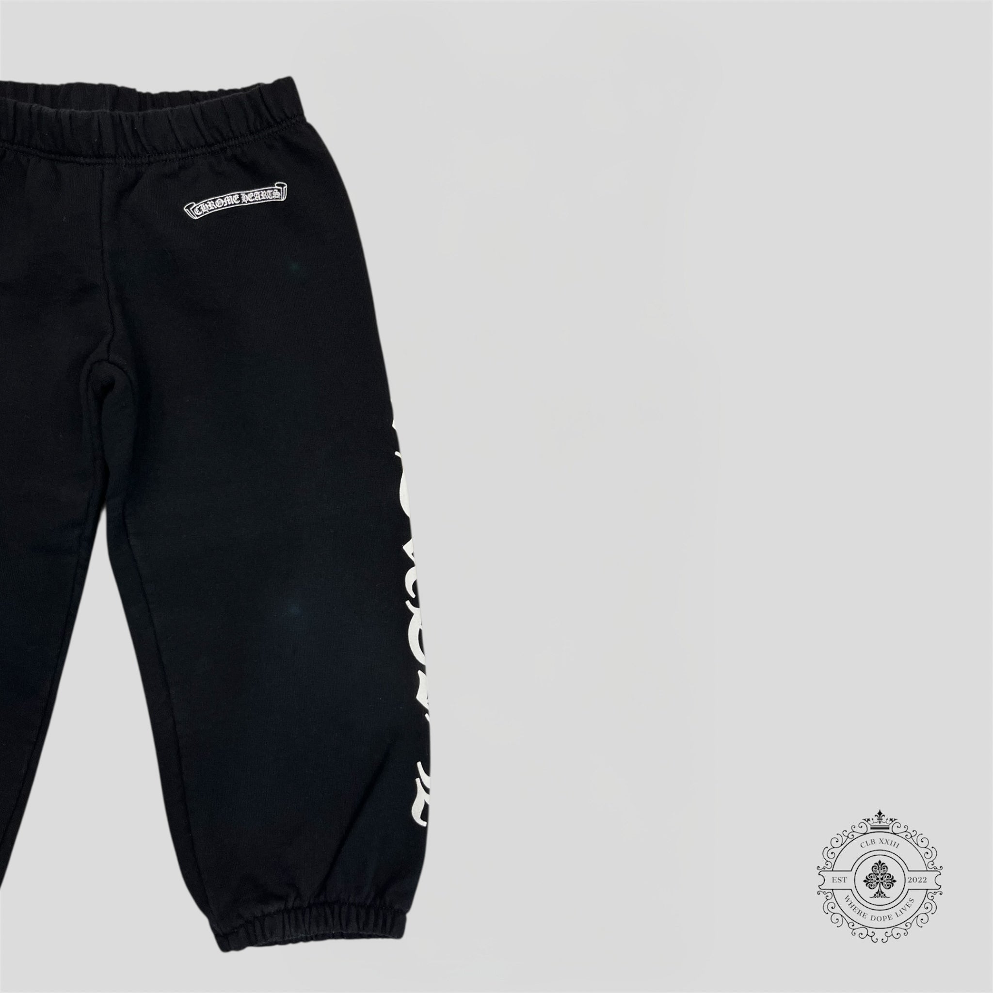 Chrome Hearts Scroll Logo Kids Sweatpants in Black/White
