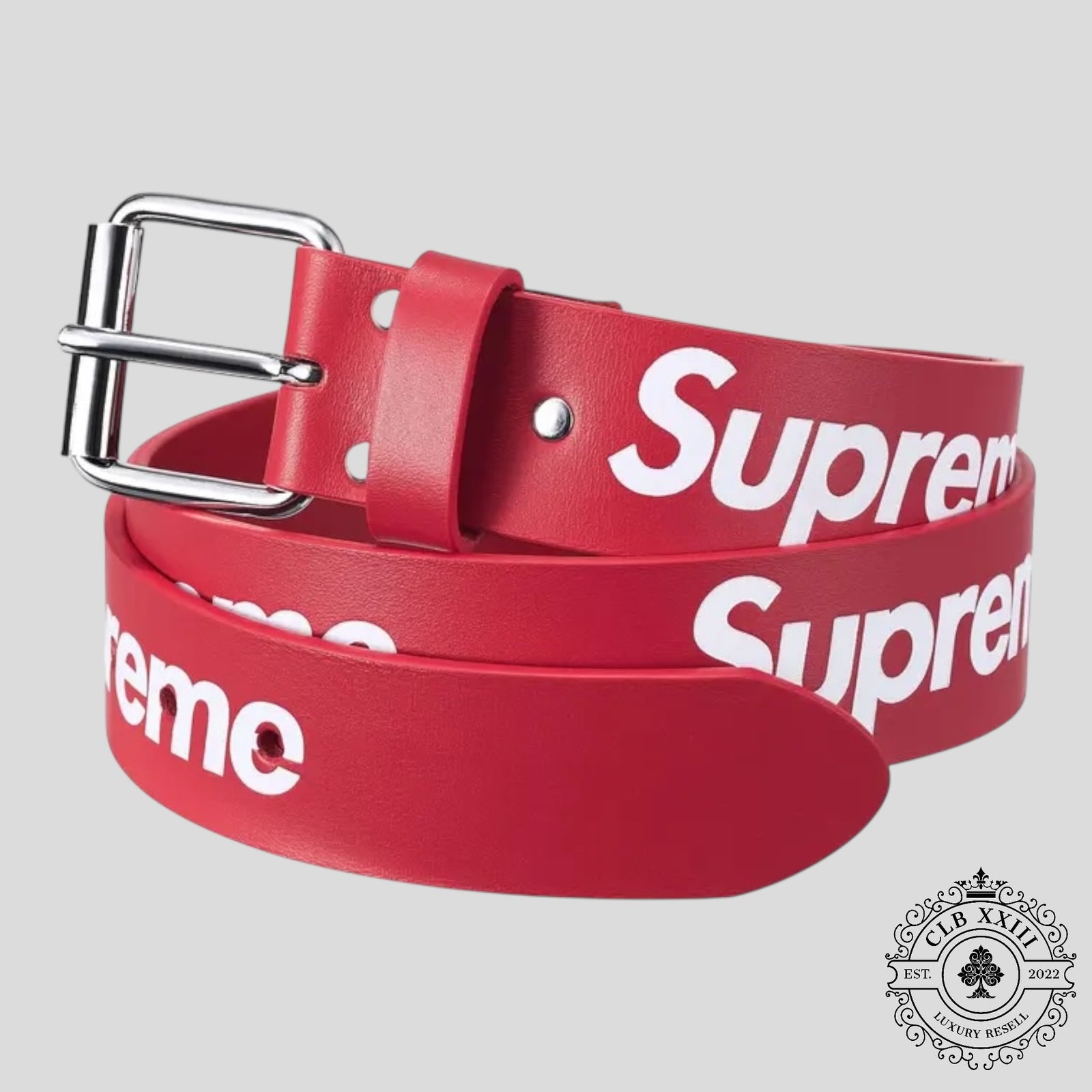 Supreme Repeat Leather Belt (FW25) Red