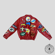 Jeff Hamilton NFL Collage Leather Jacket in Red