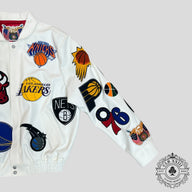 Jeff Hamilton NBA Collage Leather Jacket in White