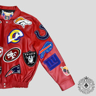 Jeff Hamilton NFL Collage Leather Jacket in Red